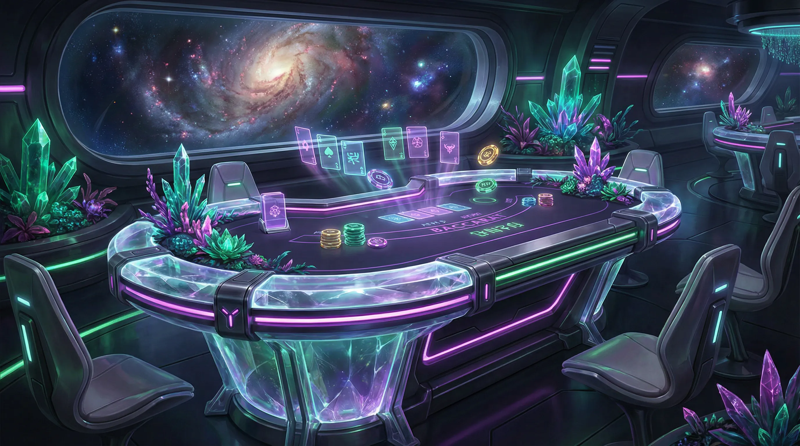 Mesa de Bacará elegante com cristais alienígenas